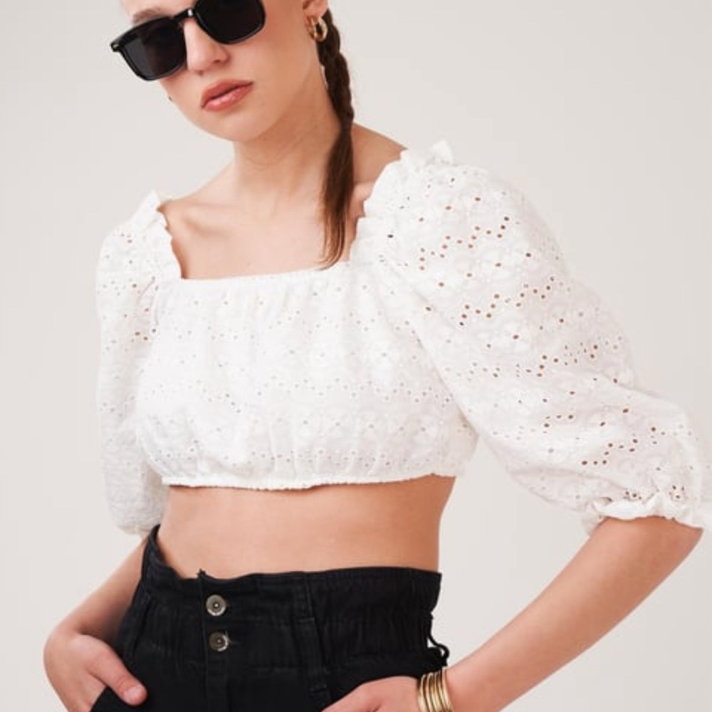 Billabong White Eyelet Crop Top